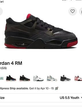 Jordan Air Jordan 4 RM (GS) Black and Red Box Label